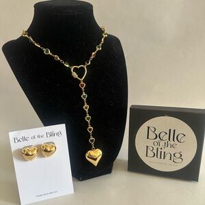 18k Gold Plated Heart Necklace and Earrings Set